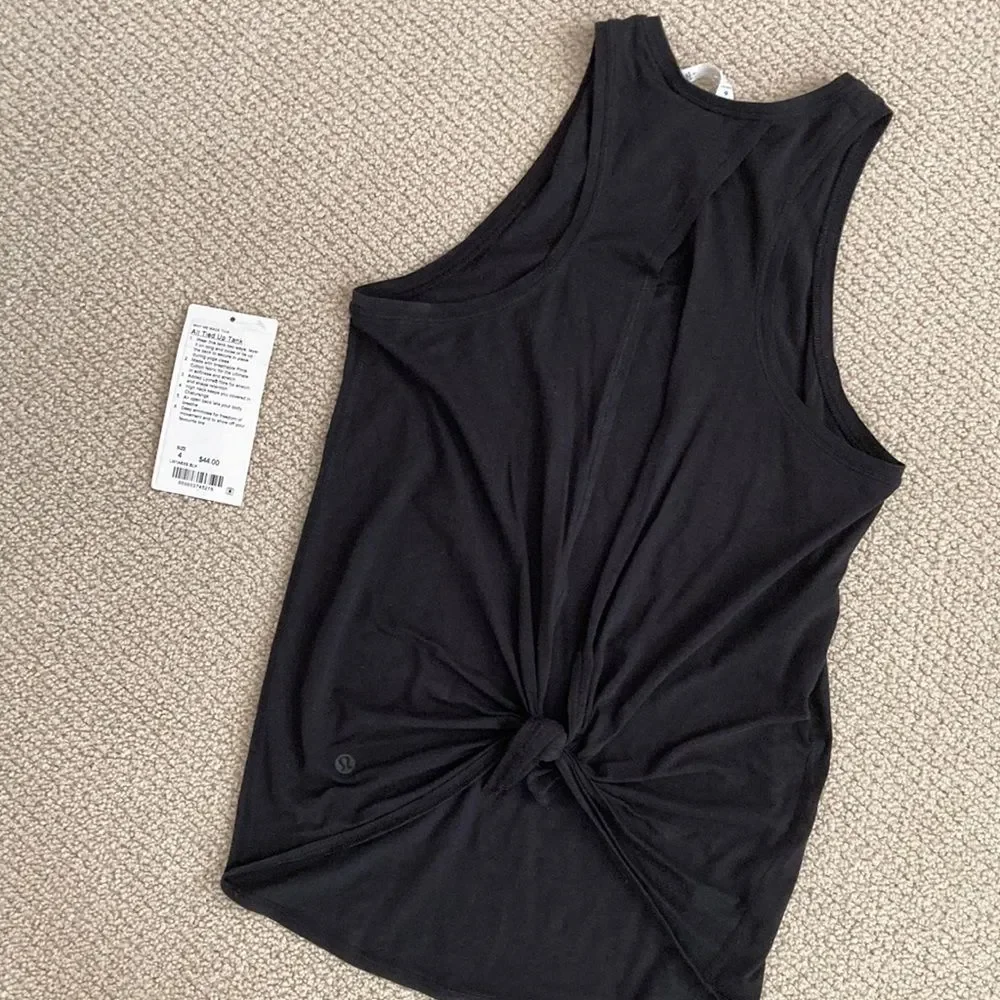 Lululemon All Tied Up Tank Black Size 4 Like New Pima Cotton Open Back Runs Big